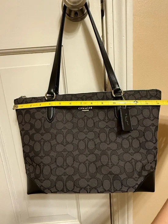 Coach Black/Charcoal Signature Tote with Leather Trim - Picture 9 of 11
